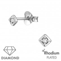 3mm Square - 925 Sterling Silver Diamond Ear Studs MS49878