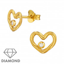 Heart - 925 Sterling Silver Diamond Ear Studs MS49881