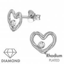 Heart - 925 Sterling Silver Diamond Ear Studs MS49882