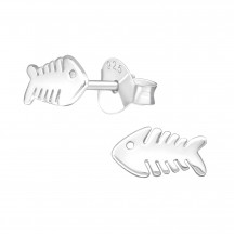 Fishbone - 925 Sterling Silver Plain Ear Studs MS39579