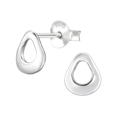 Cut Open Oval - 925 Sterling Silver Plain Ear Studs MS49688